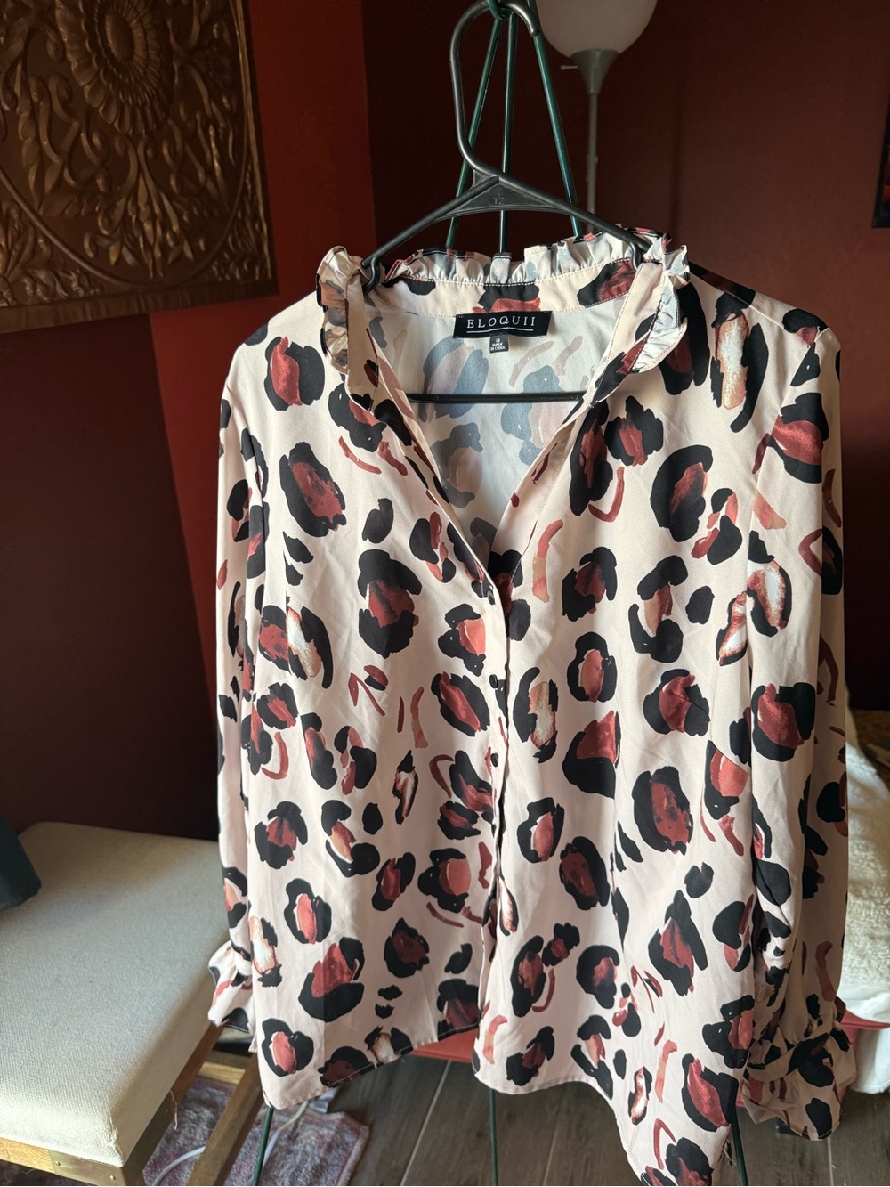 Eloquii Blush Pink Leopard-Spot Button Front Blouse